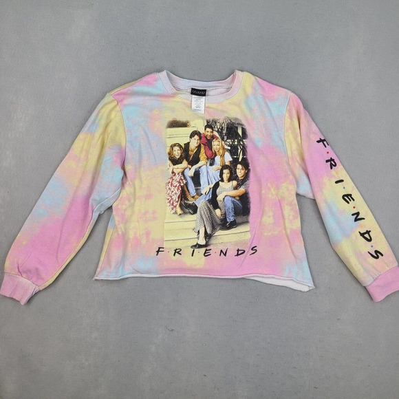 Friends Sweatshirt Women's Large Tie Dye Cropped Raw Hem Jerry‎ Leigh - Picture 1 of 12